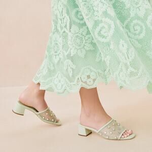 Loeffler Randall Brooke Crystal Mesh Mule Heel Sandals Preppy Romantic Party 10B